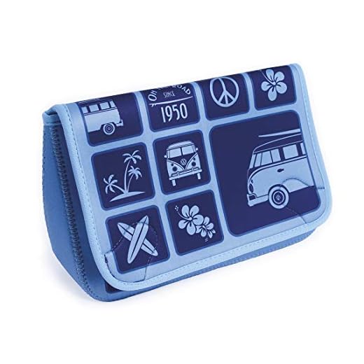 BRISA VW Collection - Volkswagen Furgoneta Hippie Bus T1 Van Neopreno Bolsa Universal de Neopreno, Neceser, Bolso de Maquillaje-Cosméticos-Aseo, Estuche de lápices, Equipaje para Viaje (Azul)