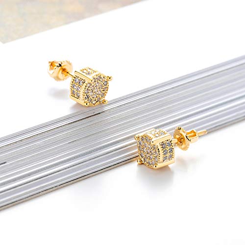 Iced Out Cubic Zirconia Screw Back 18k Gold Plated Round Stud Earrings For Men and Women Hypoallergenic Earring Micropave Hip Hop Jewelry SENTERIA2