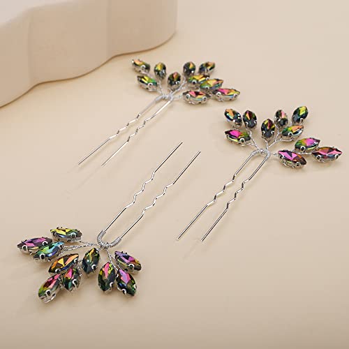 Teyglen 3Pcs Bridal Crystal Hair Pins Rhinestones Hair Pieces Simple Crystal Wedding Hair Accessories Handmade Hair Pins For Women Bride Girls (Colorful) #TOP2