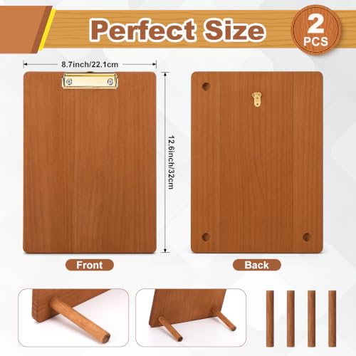 FunooFuno 2 Pack Walnut Wood Clipboard with Stand, 12.6 x 8.7'' Standing Clipboard with Metal Clip, Wall Hanging or Tabletop Menu Holder for Restaurant Bar Coffee Shop Office Reception Desk - Image 2