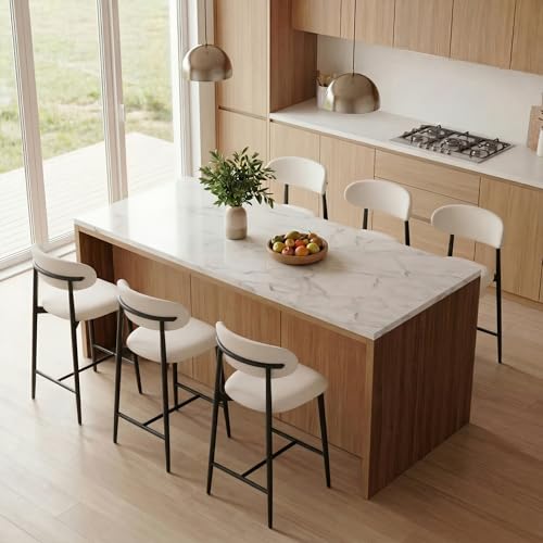 Image of AQO Counter Height Bar Stools Set of 6, Upholstered Counter Stools Modern Barstools with Metal Legs for Kitchen Island Dining Room, Black
