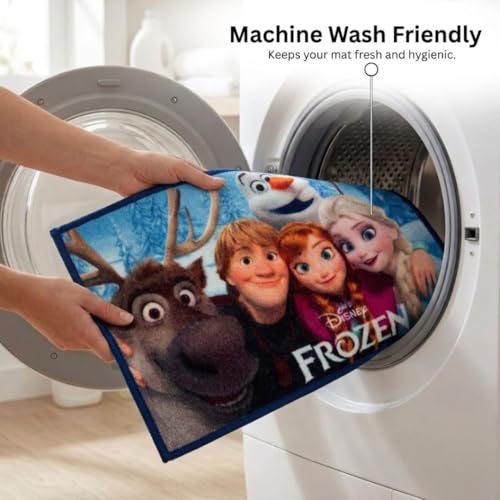 Image of Athom Living Disney Frozen Characters Digital Printed Themed Multi Colored Kids Premium Nylon Bathmat, with Latex Backing, Anti-Skid Bathmat, 37 x 57 cm, Pack of 1
