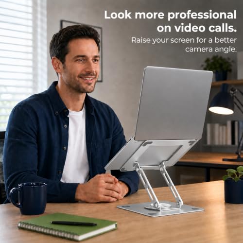 Image of Uncaged Ergonomics Swivel Laptop Stand for Desk, Adjustable Computer iPad Stand for Desk w / 360 Rotation, Portable Laptop Holder for Home Office Ergonomic Supplies (Graphite Gray)
