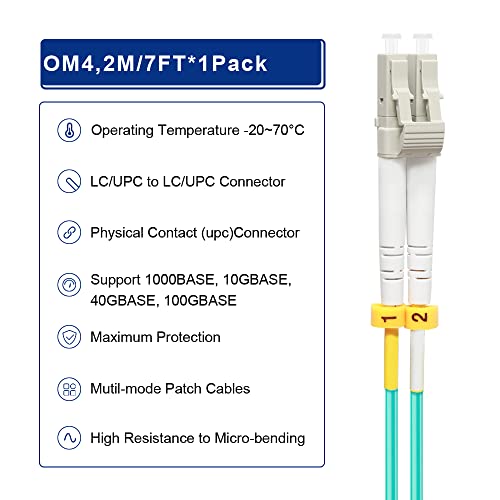 Image of FLYPROFiber- OM4 LC to LC Fiber Patch Cable | Length Option: 0.2m-100m, 40GB /100GB Duplex, 50 /125um Multimode Fiber Optic Cables, LSZH, 2pack, 2Meter(7ft)