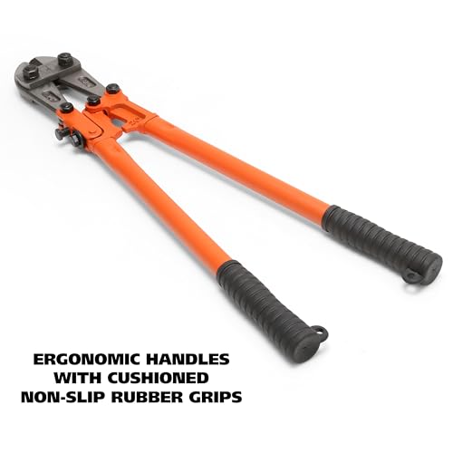 GreatNeck BC24 24 Inch Bolt Cutter, Bolt Cutters for Cutting Chain, Rod, and Heavy Wire, Drop Forged Steel Jaws, Adjustable Replaceable Blades, Cushioned Grip, Tubular Steel Handles