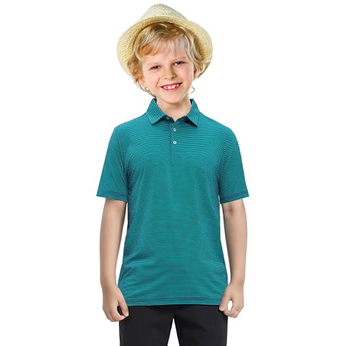 Image of Boys Polo Shirts Short Sleeve Striped Performance Moisture Wicking Dry Fit Golf Shirts for Boys Youth Kids