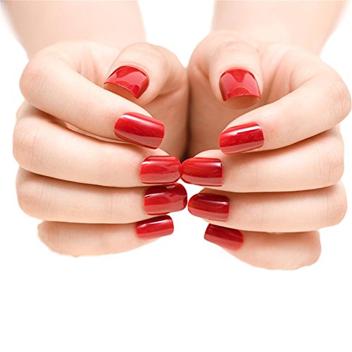JINDIN 24 Sheet Deep Red Short Fake Nails Acrylic False Nail Art Tips Press On Nails Women and Girls Party Wedding Nail Decals