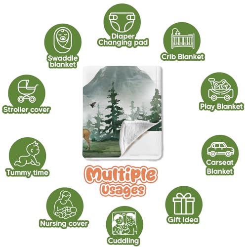 Image of Personalized Baby Blanket for Boys Girls, Custom Name Baby Deer &Forest, Woodland Animals Baby Blankets for Son Daughter, Super Soft Fleece Blanket, Lightweight Bed Throw Nursery Blanket