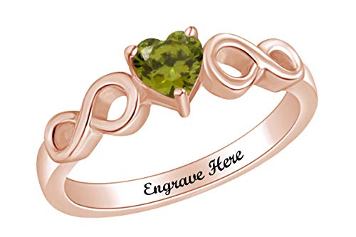 AFFY Personalized Infinity Promise Ring with Heart Simulated Birthstones in 14k Rose Gold Over Sterling Silver