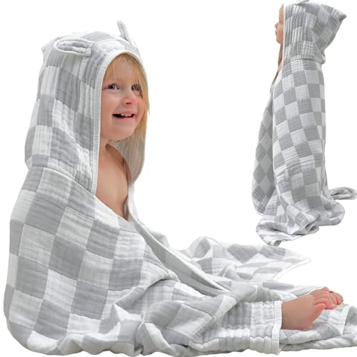 Image of HardNok Ultra-Soft Muslin Baby Hooded Towel - 55 x 28 Inches, Ideal for Bath & Beach, Suitable for Both Boys & Girls from Newborns to Toddlers