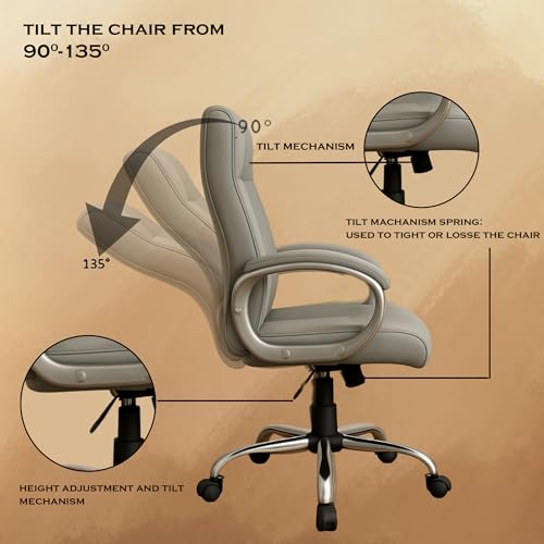 Image of Vista Ergonomic Leatherette Boss Chair for Office | High Back Revolving Chair for Home, Office, Study & Gaming | Height Adjustable Office Chair in Crome Base | 1pc (Grey)