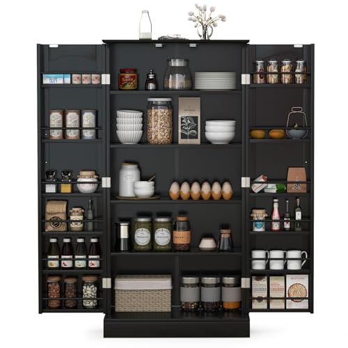 Image of GiantexUK Kitchen Cupboard (Black, 60 x 40 x 120cm)