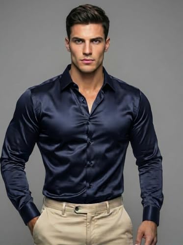 Image of Diverse Men's Satin Casual Shirt | Premium Solid Poly Satin | Wrinkle-Free, Full Sleeve Regular Fit Office, Business Wear