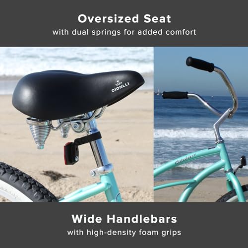 sixthreezero Urban Lady Beach Cruiser Bike, Women's Single Speed Hybrid Bicycle, 26 Inch Wheels, Mint Green with Black Seat and Grips - Thumbnail 4