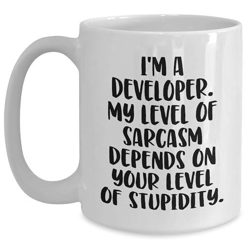 Developer Funny Mugs for Christmas Unique Gifts, Programmer Humor White Coffee Mug, Sarcastic Quote Gifts from Mom to Funny Developer Friend