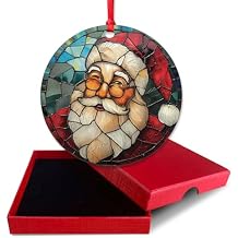 Acrylic Christmas Hanging Ornament Stained Glass Effect, Santa Claus Ornament with Gift Box, Acrylic Christmas Tree Decorations -SDGS02