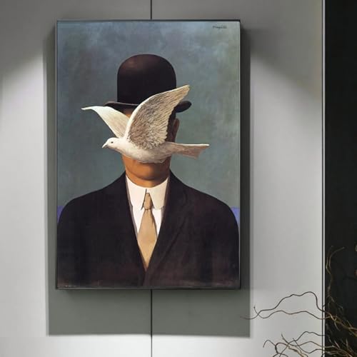 Peinture célèbre homme au chapeau melon : toile 70x100 cm grand format pour salon