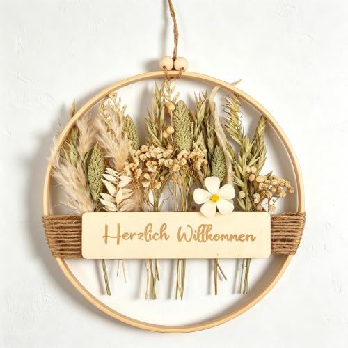Türkranz Trockenblumenkranz Herzlich Willkommen Schild