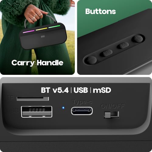 Image of Zebronics Sound Feast 45 Portable Bluetooth Speaker, 20W RMS, Up to 5h Playback, 6.6cm Driver, Deep Bass, 4 RGB Modes, BT v5.4, USB, mSD, TWS, Type-C Charging, Carry Handle (Black)