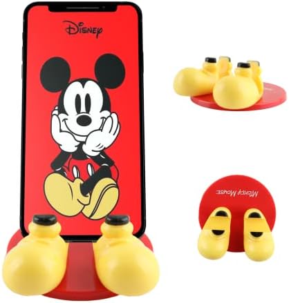 Disney Mickey Mouse Feet Cell Phone Stand with Bonus Decal Sticker- Cell Phone Holder for Desk Home/Office-Universal Desk Phone Stand Compatible with Android/iPhone and More- Red Mickey Decal