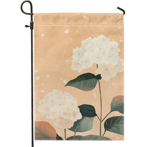 Bandera de jardín floral, hortensias blancas melocotón, pancarta de decoración del hogar, bandera de patio de doble cara para decoración de césped al aire libre, elegante decoración de jardín de