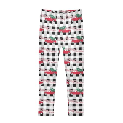 CaTaKu Girls Leggings Plaid Christmas Truck Leggings for Girls Kids Athletic Workout Yoga Pants Size 4-10T