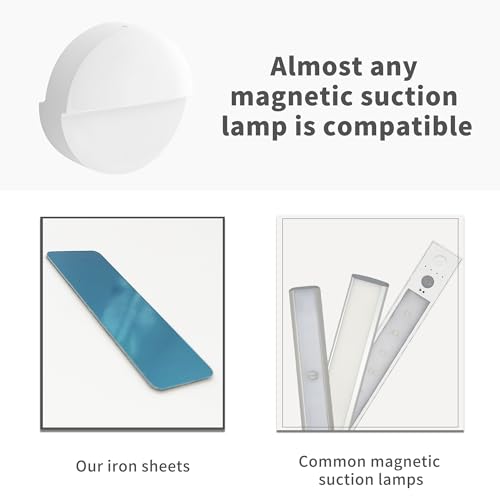 Image of 16 Pack Adhesive Replacement Iron Plates for Under Cabinet Magnetic Lights | Non-magnetic round blue iron sheets with strong adhesive backing, universal fit for cabinet lights, easy no-drill mounting