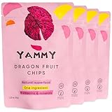 Yammy Dried Dragon Fruit Chips, for Drinks, Refreshers, 1 Ingredient Superfood Snack, Healthy, Crunchy Like Freeze Dried Dragonfruit Chunks, Dehydrated Red Pitaya Pieces, Gluten Free Vegan (Pack of 4)