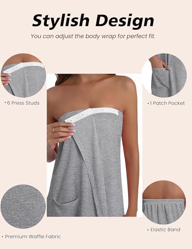 Image of Ekouaer Waffle Robes For Women Bath Wraps Lightweight Knee Length Soft Shower Robe with Pocket S-L