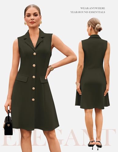 Image of GRACE KARIN Work Dresses for Women 2026 Sleeveless Button Business Midi Dress Notch Lapel V Neck Formal Office A Line Dresses