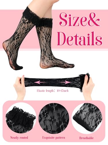 Image of Geyoga 4 Pairs Lace Ruffle Frilly Ankle Socks Women Lace Cute Dress Socks for Women Ladies Princess Accessories