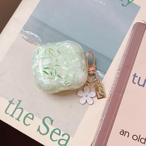 Image of MINSCOSE for Cute Glitter AirPods 4 Clear Case,Shell Pattern Pretty Flower Aesthetics Design with Girly Floral Keychain,Soft TPU Protective Cover with Cleaner Kit for Girls Women for AirPods 4-Green