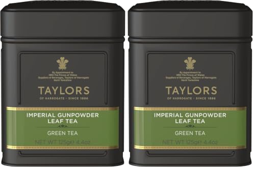 Image of Taylors of Harrogate Imperial Gunpowder, Green Tea, Loose Leaf, 4.41 Ounce Tin Caddy (Pack of 2), Light, Delicate, & Fresh, Caffeinated, Premium Whole Leaf Tea