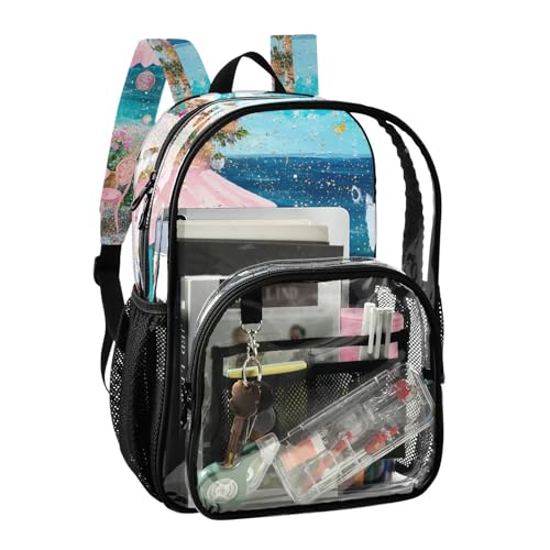 Beach Colloge Coffee Store Clear Backpack Clear Book Bag For Teen Girls Transparent Seethrough PVC Backpacks2