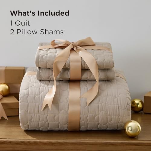 Image of Bedsure Quilts Queen Size - Lightweight Queen Comforter Set with Lucky Star Quilting, Soft Quilt Bedding Set, Taupe Bedspreads Coverlet for All Seasons with 2 Pillow Shams (90 inch x 96 inch)