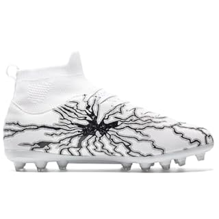 HRJR Men's Soccer Cleats Football Cleats for Unisex-Adult High-Top Spikes Shoes for Youth Big Boys Lightweight Professional Training Turf Outdoor Athletic Sneaker Black 6.5 White 11