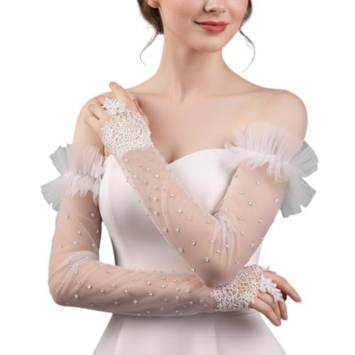 Guantes largos transparentes con bordado de flores para eventos formales y especiales, accesorios de fotografía de boda, guantes sin dedos