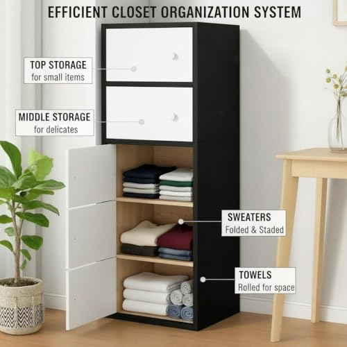 Image of LERIMO Wooden Wardrobe Almirah for Bedroom & Kids - 4 Door Clothes Storage Cupboard | Wooden Wardrobe Cabinet for Clothes, Toys & Accessories | Modern Storage Almirah (Black, 4-Door)