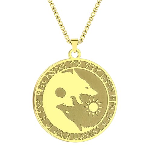Collier loup Yin Yang viking et punk pour homme et femme