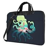 Bolsa de hombro de tela Oxford 600D a prueba de golpes para laptop, bajo el agua, con estampado de pulpo, para uso diario, Black, 13 inch