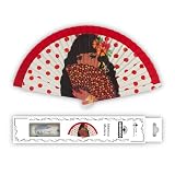 H.U.S.L® Abanico 23CM DE Madera Lisa con Tela DE Marfil, Abanico DE Madera Adornado, Abanico Original (Chica Flamenca)