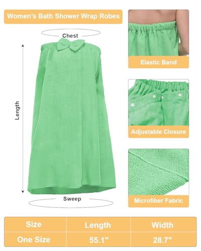 Goodmansam BATH TOWEL-GREEN Women'S Shower Wrap Robes Spa Body Wrap Bathrobe Ultra Absorbent Cover Up Towels thumb #3