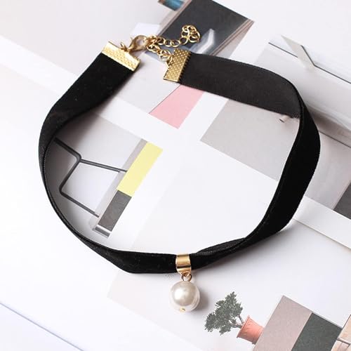 Black Velvet Choker Necklace,Black Choker Necklace for Women,Adjustable Gothic Pearl Choker Necklace,Y2K Choker Classic Choker Collar for Valentines Day Halloween Cosplay Party Jewelry4