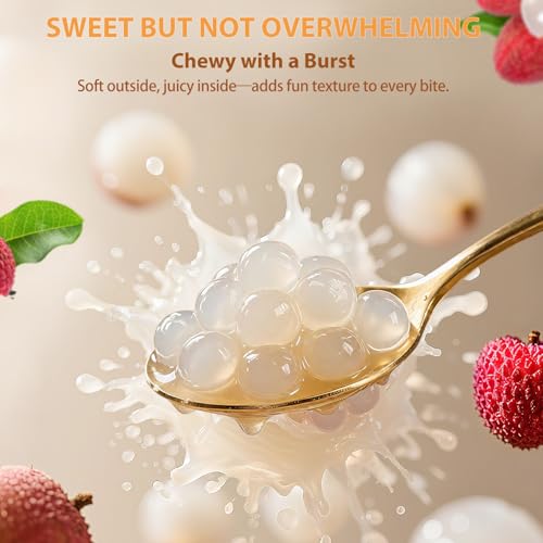 Image of Soeos Lychee Popping Boba Pearls, 6.6 lbs (3000g), Bursting Boba Pearls for Bubble Tea, Beverages, Shakes, Desserts, Smoothie and Ice Cream Topping, Ready-to-Eat