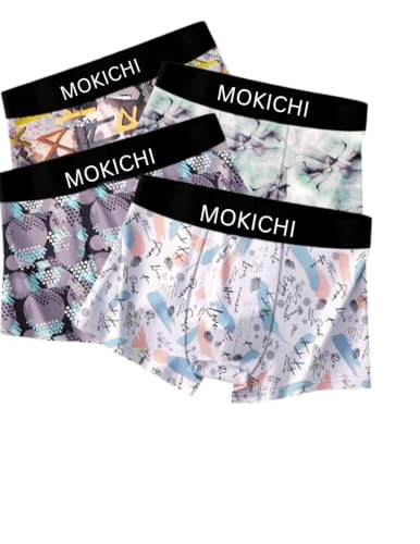 Image of Men's Printed Boxer Briefs Pack of 4 | Soft Stretch Cotton Blend Trunks | Breathable Comfortable Innerwear | Elastic Waistband |
