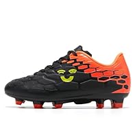 LEOCI Kids Football Shoes for Boys Girls Soccer Cleats Lightweight AG FG for Outdoor Astro Turf Ground Training Softball Shoes for Little Big Kids Black Orange Yellow