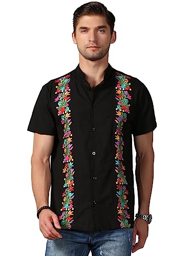 Mexican Shirts for Men Traditional Men's Guayabera Dress Shirts Mens Button Up Band Collar Dress Shirt Fiesta4