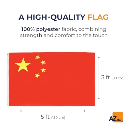 Image of AZ FLAG China Flag - 3x5 Ft - Light Polyester Chinese Banner with Two Brass Eyelets - Fade Resistant - Vivid Colors - 3' x 5' Feet - 150x90 Cm