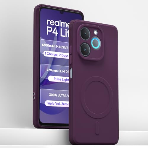 Image of Outlouders Back Cover for Realme P4 Lite 4G Soft Matte Silicone Cover with Slim Fit | Mag-Safe Logo (Not Mag-Safe Compatible) | Shockproof | Camera Protection Bumper Case (Purple)