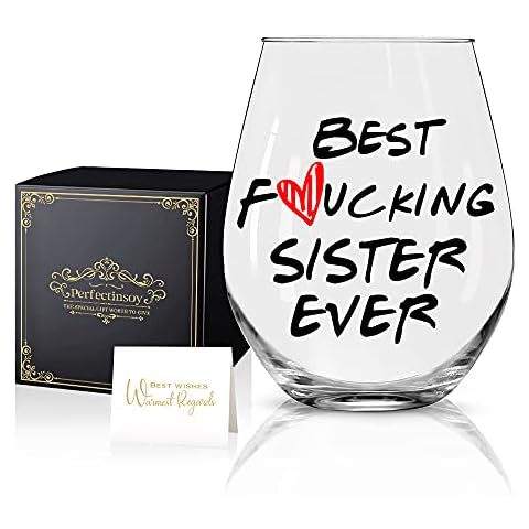 Perfectinsoy Sister Gifts Stemless Wine Glass with Gift Box, Best Sister Ever, Great Wine Glass Gifts for Sister Women Soul Sister BFF Sister in Law, Sister Birthday Gifts for Women Cover